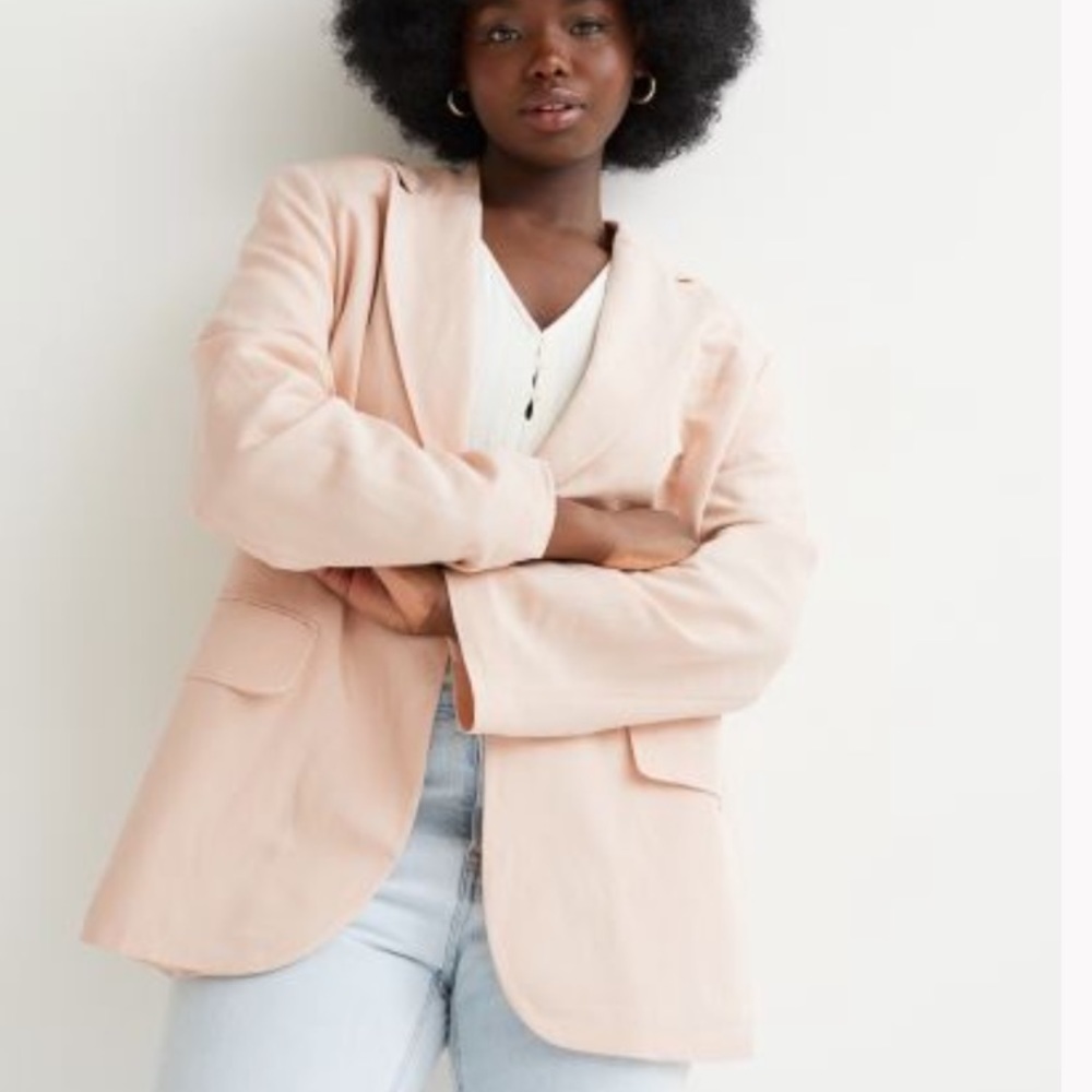 H&M oversized pink linen blend suit jacket blazer